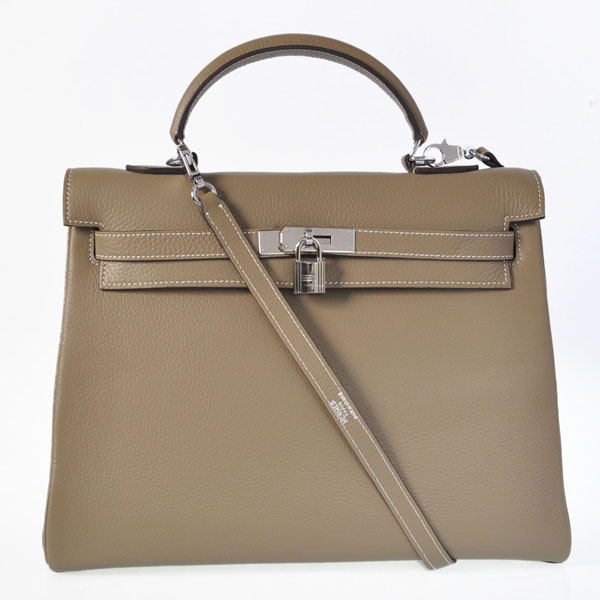 K35CDGS Kelly di Hermes 35CM pelle clemence in grigio scuro con Sil